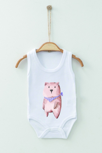 ADABEBEK 100% Cotton Organic Scarf Bear Strap Bodysuit Baby Bodysuit