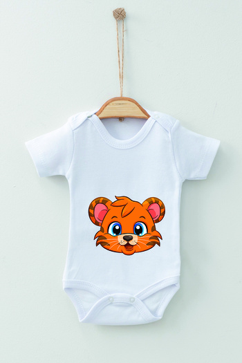 ADABEBEK 100% Cotton Organic Tiger Patterned Short Sleeve Bodysuit Baby Bodysuit