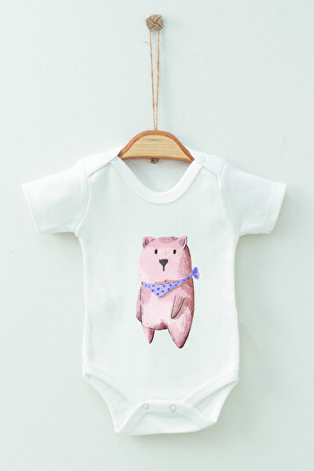 ADABEBEK 100% Cotton Organic Scarf Bear Short Sleeve Bodysuit Baby Bodysuit