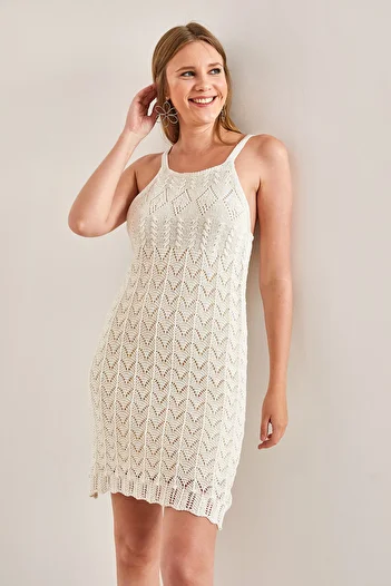Bianco Lucci Women's Strappy Patterned Knitwear Dress