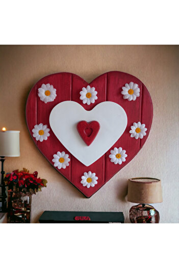Bahat Wooden Pine Tree Heart Daisy Wall Flower Pot Ornament 31 cm