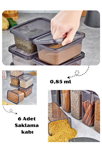 MHK Collection 6-Piece Anthracite Durable Storage Box Rectangular Storage Container Set Food Container