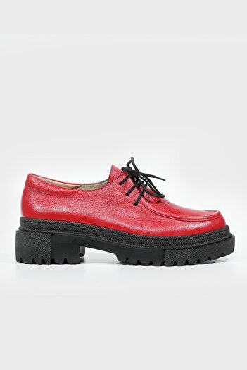 TUNAELLİ WOMEN'S RED GENUINE NATURAL LEATHER NUMBER 35-41 LACE-UP SHOES