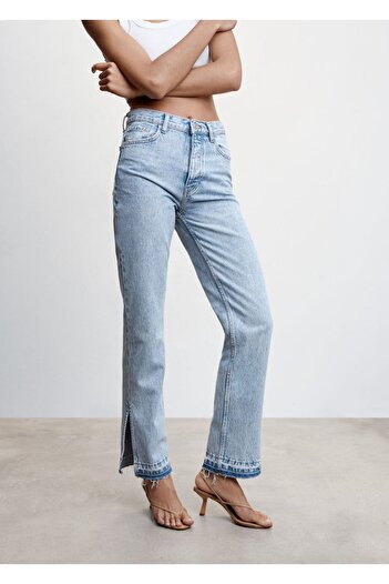 MANGO Woman Slit High Waisted Straight Cut Jeans