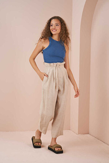 Mevra Paperbag Linen Trousers Stone