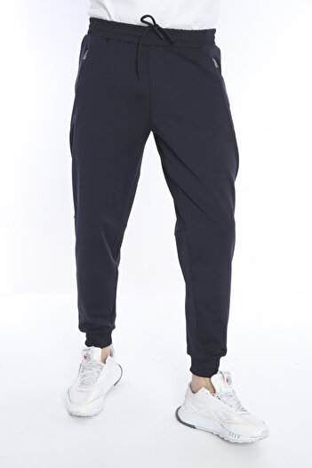 NEED LİFE Erkek Lacivert Karbon Şerit Paçası Lastikli Slim Fit Eşofman Altı