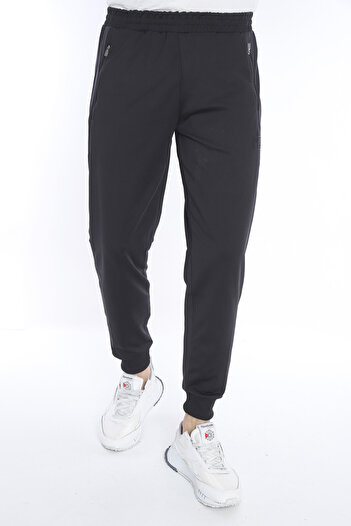 NEED LİFE Erkek Siyah Karbon Şerit Paçası Lastikli Slim Fit Eşofman Altı
