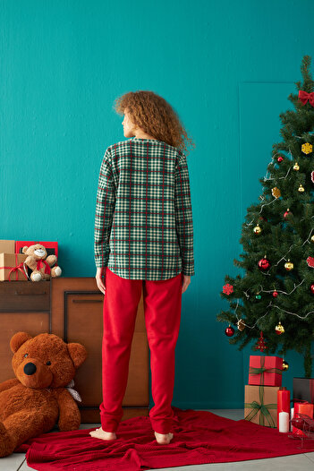 Siyah İnci Alt-Üst Polar Nakışlı Pijama Takım