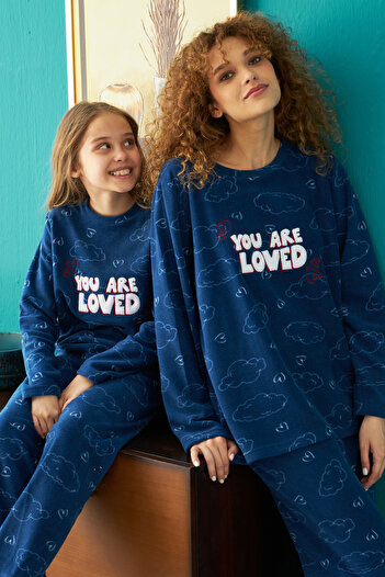 Siyah İnci Bottom-Top Polar Embroidered Pajama Set