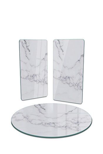 Decovetro Set of 3 White Marble Patterned Round Glass Plates - Glass Presentation Service
