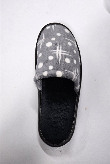 Nstil Daily Women's Gray Front Closed Washable Winter Dowry Guest House Slippers with Sponge Inside 253