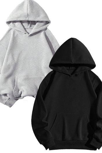 Mythologie 2-Piece Basic Plain Sweatshirt - Gray Black Oversize Sweatshirt Hooded
