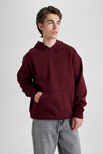 DeFacto Oversize Hooded Basic φούτερ - Τσέπη καγκουρό, ίσια εφαρμογή A4331ax23au