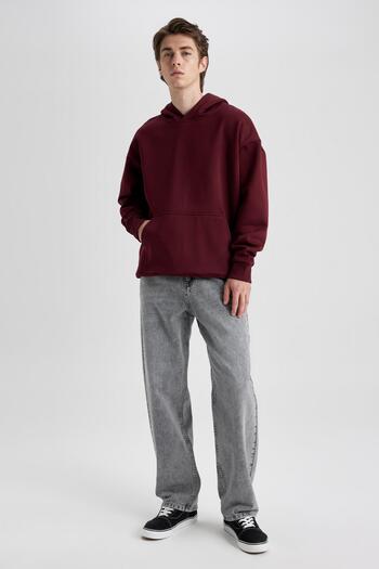 DeFacto Oversize Hooded Basic φούτερ - Τσέπη καγκουρό, ίσια εφαρμογή A4331ax23au