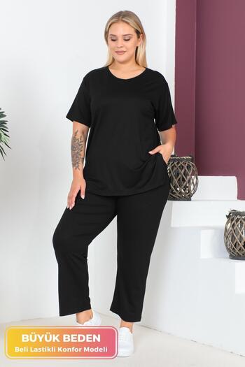 tarzımsüper Set de 2 piese, model confortabil, mărime mare, pantaloni cu talie elastică, tunică, tricou, set de două partea de jos