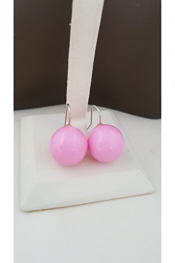 Lenanica Steel Hook Acrylic Ball Earrings Pink Color