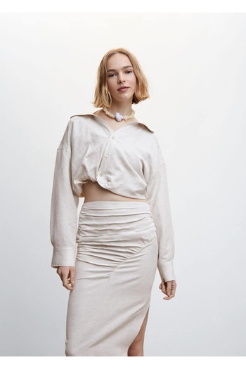 MANGO Woman Fluffy Sleeve Crop Shirt