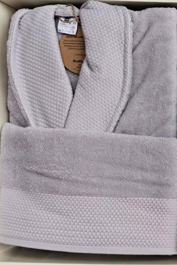 Özdilek Alize Family Bathrobe Set Grey-Cream/Silver