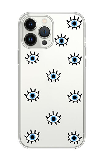 mooodcase 14 Pro Max Compatible Evil Eyes Patterned Transparent Silicone Phone Case