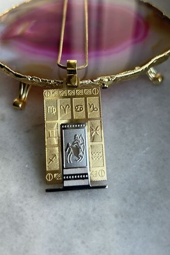 axexuar 316L REAL STEEL GOLD YELLOW ZODIAC HOROSCOPE NECKLACE WOMEN MEN'S TABLET MEDALION NECKLACE UNTARKEN