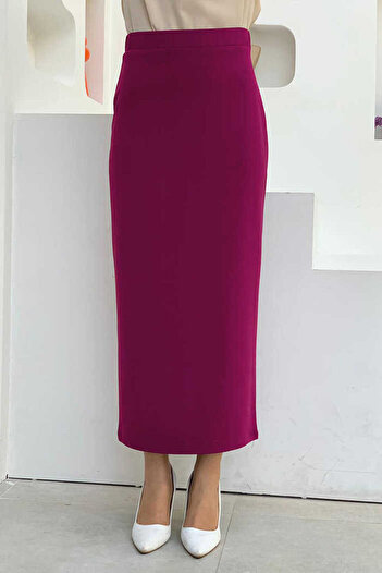 Bym Fashion Lycra Pencil Skirt with Elastic Waist 1074 Fuchsia