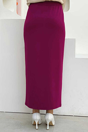 Bym Fashion Lycra Pencil Skirt with Elastic Waist 1074 Fuchsia
