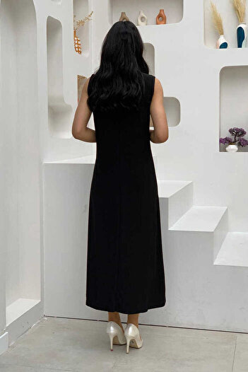 Bym Fashion Μακρύ αμμώδες φόρεμα εσωρούχων με μηδενικά μανίκια 3197 μαύρο