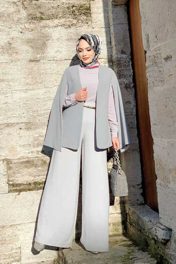 Bym Fashion Μπουφάν με μανδύα με μονόχρωμη επένδυση 7666 Γκρι