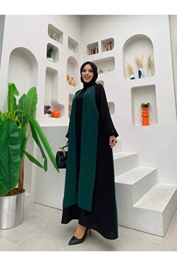 Bym Fashion Δίχρωμο Φόρεμα με λεπτομέρεια με μπαλόνι μανίκι 3799 Emerald