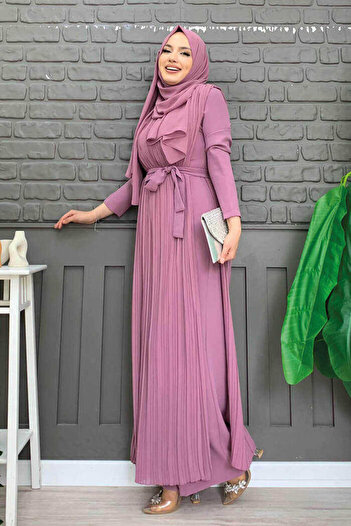 Bym Fashion Pleated Chiffon Cape Detail Waist Belted Jumpsuit 3498 Powder
