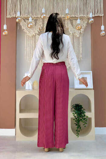 Bym Fashion Waist Elastic Lacing Look Pleated Trousers 0129 Dried Rose