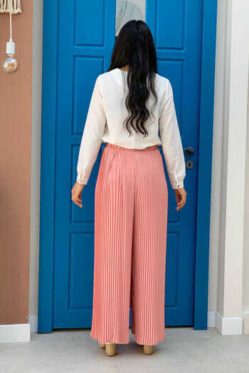 Bym Fashion Waist Elastic Lacing Look Pleated Trousers 0129 Powder