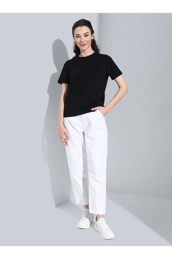 Refka Black Basic Natural Fabric Women's T-Shirt - Refka Basic