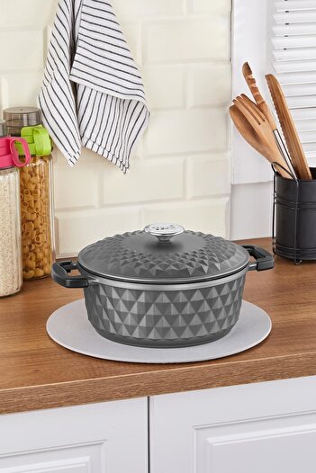 Taç Bella Cast Cover Deep Pot 24 Cm Gray