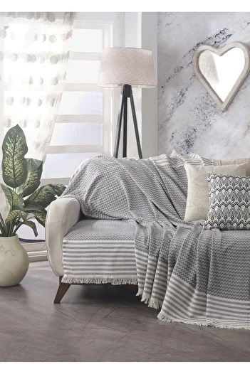 Lux Touch Olympos Anthracite 2-Piece Cotton Sofa Cover - 180x200cm Sofa Sofa Bed Divan Armchair Cover