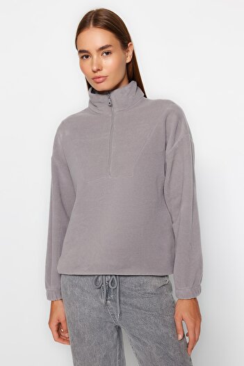 Trendyol Collection Gray Zipper Detailed Knitted Sweatshirt
