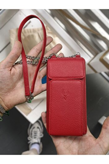 VİSSO 5008 Genuine Leather MEN'S WOMEN'S Useful Neck and Shoulder Hanging Bag with Phone Holder