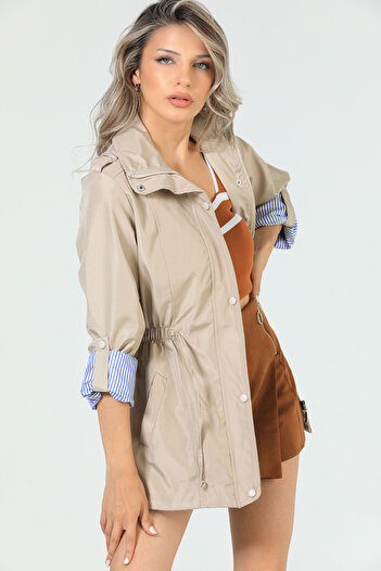 julude Stone Women's Waist Lace-up Lined Trench Coat