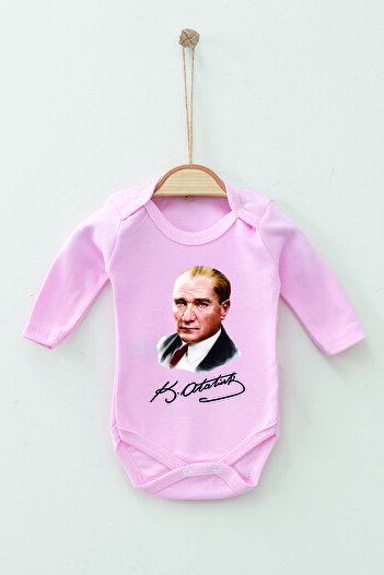 ADABEBEK 100% Cotton Organic Atatürk Signed Long Sleeve Bodysuit Baby Bodysuit