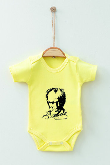 ADABEBEK 100% Cotton Organic Ataturk Patterned Short Sleeve Bodysuit Baby Bodysuit