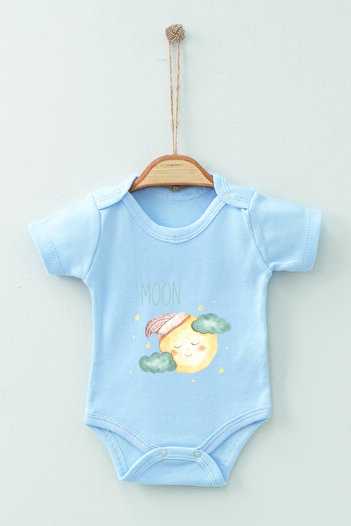 ADABEBEK 100% Cotton Organic Moon Short Sleeve Bodysuit Baby Bodysuit