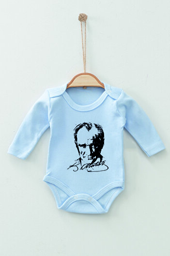 ADABEBEK 100% Cotton Organic Ataturk Patterned Long Sleeve Bodysuit Baby Bodysuit