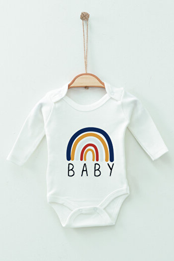 ADABEBEK 100% Cotton Organic Rainbow Baby Long Sleeve Bodysuit Baby Bodysuit