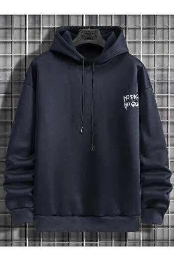 Machetta Μεγάλο μέγεθος Navy Blue No Pain No Gain Print Λεπτομερής φούτερ με κουκούλα τσέπης-Hoodie