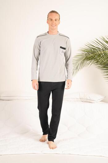 Estiva Men's Winter Pocketed Round Collar Combed Cotton Pajama Set