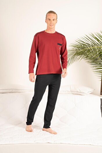 Estiva Men's Winter Pocketed Round Collar Combed Cotton Pajama Set