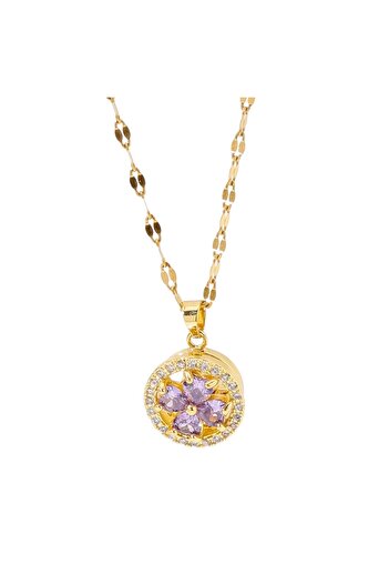 neslyaccessories Mor Taşlı Çiçek Tasarım Dönen Stres Kolye