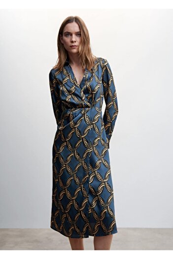 MANGO Woman Chain Patterned Midi Dress
