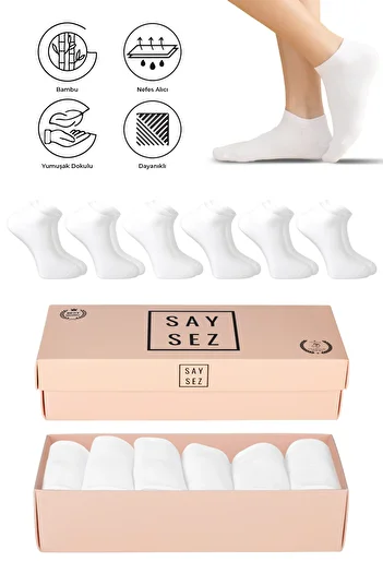 SAYSEZ Bamboo Women's Booties Plain White Socks Seamless Premium Boxed Pack of 6