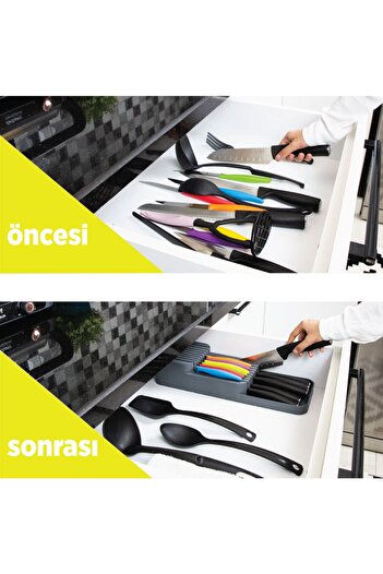 devigo 2 Sıralı Bıçaklık + 9 Bölmeli Çekmece Içi Kaşıklık 2' Li Düzenleyici Set Gri